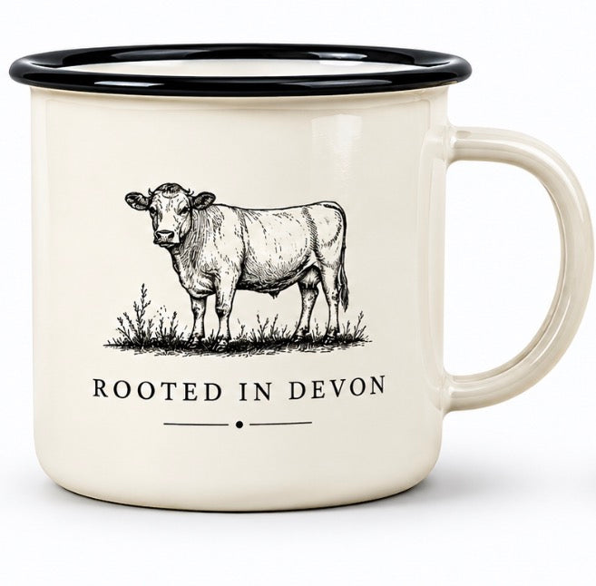 Rooted in Devon enamel mug