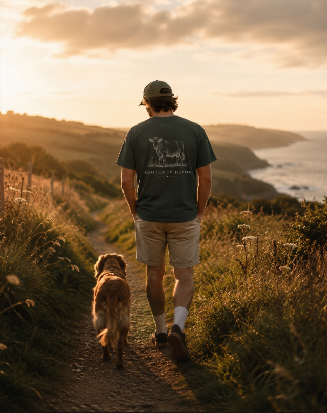 Rooted In Devon Green Cow Tee